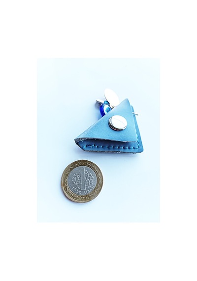 Mini Bebek Cevşen Dualı Kolye Muska Hakiki Deri El Yapımı Üçgen Mavi