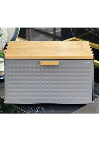 Alessa Ekmek Kutusu Ekmek Dolabı Bambu Kapaklı Metal Ekmeklik Gri-4285