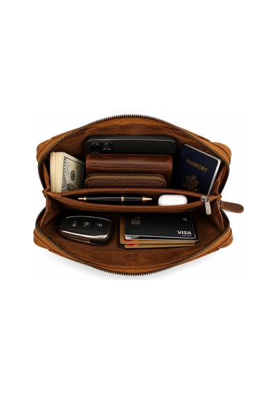 Alphaclub Bag Erkek Hakiki Crazy Deri Taba El Çantası Clutch Portföy Çanta