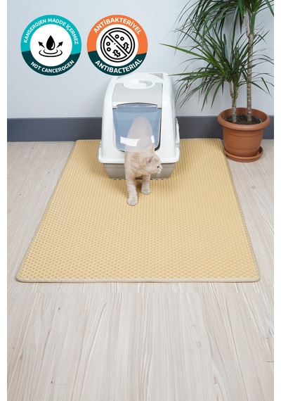 75x110 Cm Hücreli Kedi Kumu Paspası Kedi Matı Kedi Tuvalet Önü Paspası Krem