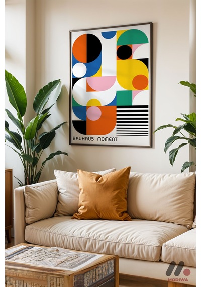 Bauhaus Moment Geometrik Poster, Siyah Çerçeveli Duvar Tablosu - Modern Ev Dekorasyonu