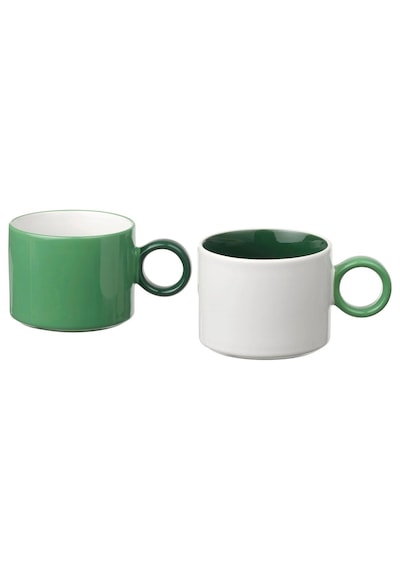 Ikea Pıggål Beyaz-yeşil 30 Cl Kupa Seti 2 Adet Beyaz - Yeşil