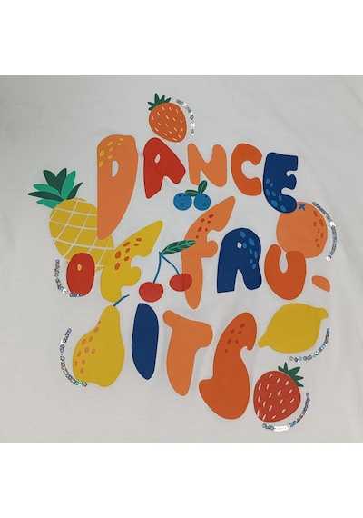 Ekru Bisiklet Yaka Baskılı Kısa Kollu Kız Çocuk Tişört/t-shirt Ekru
