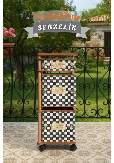 Ahşap Sebzelik Geleneksel Tasarım Kare 2 X 7 Lt + 3 Lt Kapasiteli Dama Desenli Diğer