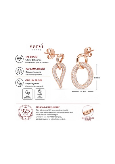 Servi 925 Ayar Gümüş Pavé Damla Küpe -23 Gümüş - Pembe