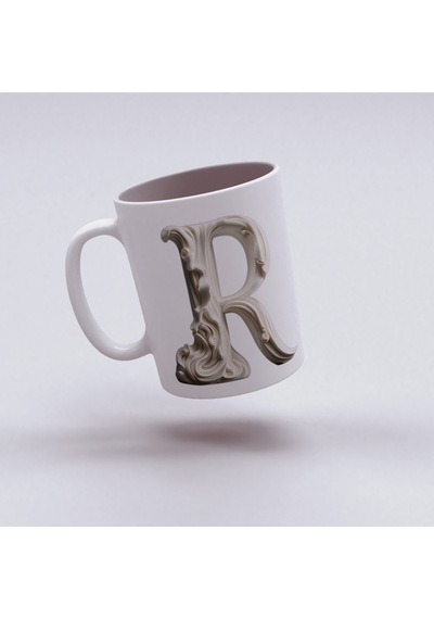 R Harfi Bardak, Monogram 330 Ml Barok Oymalı Görünüm Beyaz