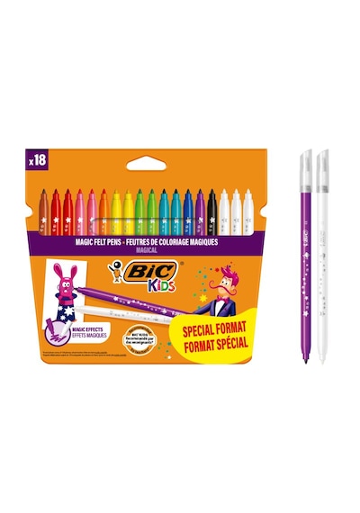 Bıc Kids Magic Silinebilir Keçeli Boya Kalemi 18'li Set 15 Renk + 3 Silgi Kalemi, Yıkanabilir, 5 Yaş Ve Üzeri Çok Renkli