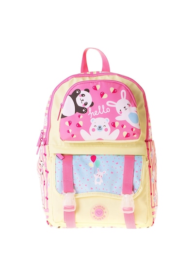 Kaukko Kids Dört Bölmeli Kız Çocuk Hello Baskılı Sarı - Pembe Okul Sırt Çantası - L5308 Çok Renkli