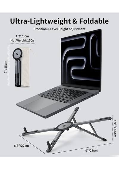 Lexroo Masa İçin Taşınabilir Katlanabilir Dizüstü Bilgisayar Standı, Katlanabilir Ergonomik