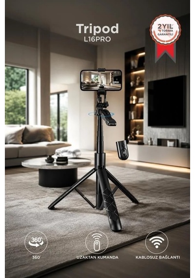 Premium L16 Tripod Kumandalı 153cm Selfie Çubuğu Gezi Gereci Çekim Standı Cihaz Tutucu