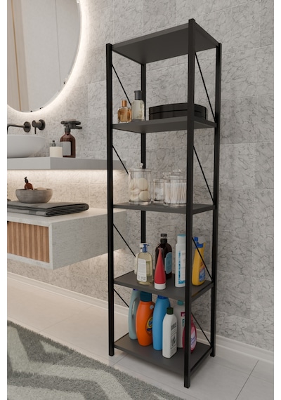Orno 5 Raflı Banyo Dolabı Banyo Rafı Çok Amaçlı Banyo Rafı-antrasit Antrasit