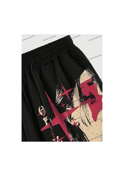 Tarzsokak Y2k Unisex Yaz Şort Bermuda Harajuka Anime Retro Kod-11539 Siyah