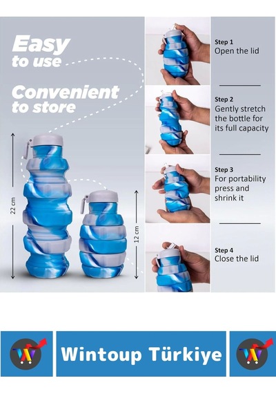 Wintoup Premium Portatif Bpa Free Şık Kamp Spor Seyahat Silikon Katlanabilir El Bombası Suluk 500 Ml Çok Renkli