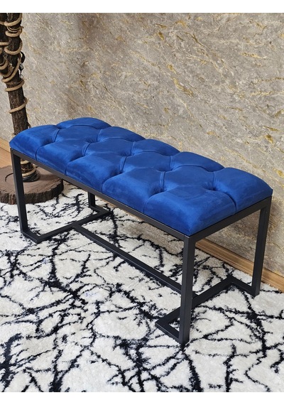 Zafir Siyah Boyalı - L - Ayaklı 100 Cm X 38 Cm Oturak - Bench - Makyaj Taburesi - Makyaj Oturak Mavi