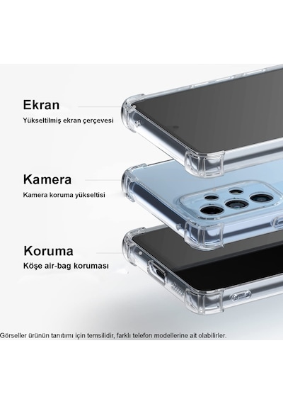 Oppo A15s Kapak Kamera Korumalı Şeffaf Airbag Antishock Köşe Korumalı Silikon Şeffaf Kılıf