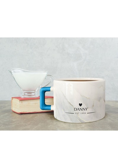Bk Gift Kişiye Özel İsimli Tarihli Mavi Kulplu Çay & Kahve Fincanı-6, Arkadaşa Hediye, Sevgiliye Hediye