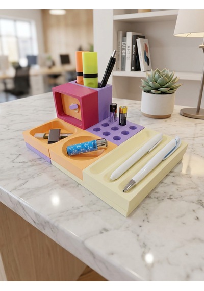 Elarıo Prizma Organizer Mıknatıslı Ve Saatli Masaüstü Organizer Set1 Çok Renkli