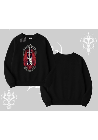 Biskilet Sweatshirt Hard Rock Winged Guitar Rebellion Siyah