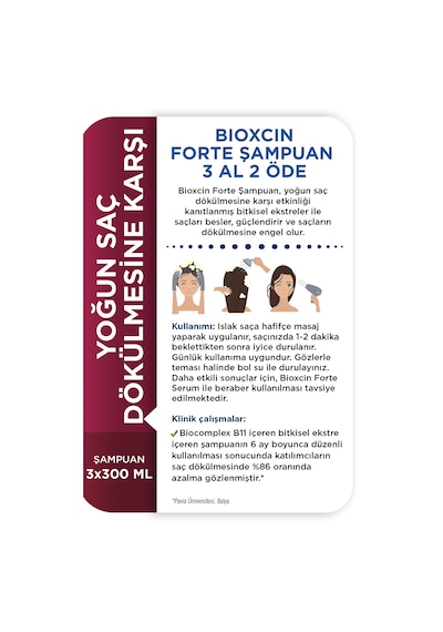 Bioxcin Forte Şampuan Tüm Saç Tipleri Için 3x300ml Yoğun Saç Dökülmesi Şampuanı