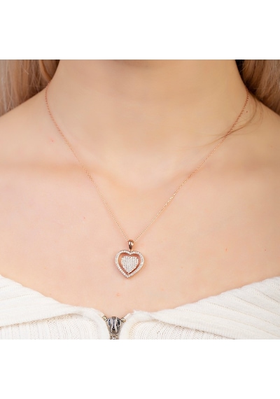 Tesbihane Zirkon Taşlı Kalp Model Rose Renk Kişiye Özel İsim Harf Yazılı Kolye