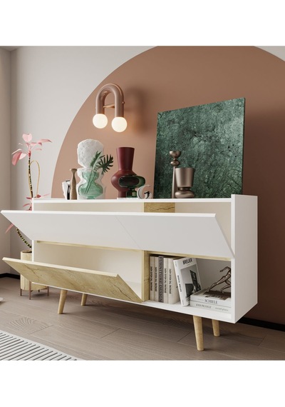Bolonya Ahşap Ayaklı Modern Konsol 150 Cm Safir Meşe-beyaz