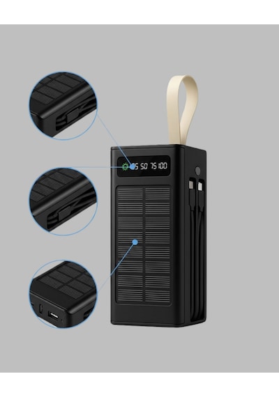 Güneş Panelli Powerbank Led Işıklı Tnabilir Muratech - 76 Şarj Cihazı Açık