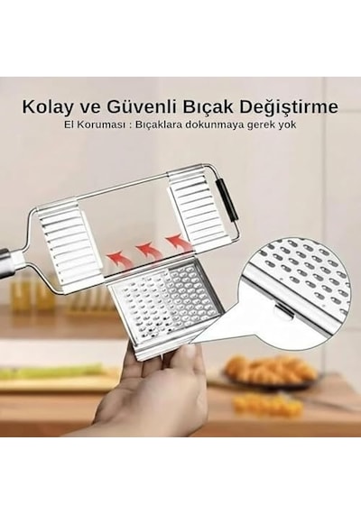 4 Bıçaklı Metal El Rendesi Mandolin Tipi Çok Amaçlı Rende Ve Dilimleyici, Peynir Sebze Meyve Doğrayıcı, Pas Diğer