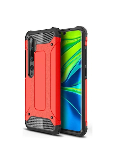 Kilifone - Xiaomi Mi Note 10 Lite Uyumlu - Kılıf Çift Katman Koruyucu Crash Military Tank Kılıf - Kırmızı Kırmızı