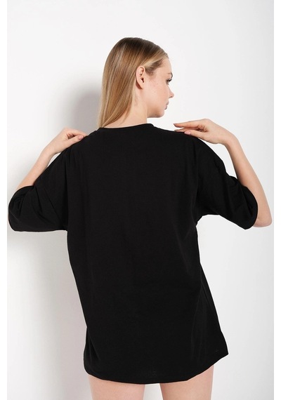 Startmore Kadın Shut Up Beyaz Baskılı Oversize Tshırt Siyah