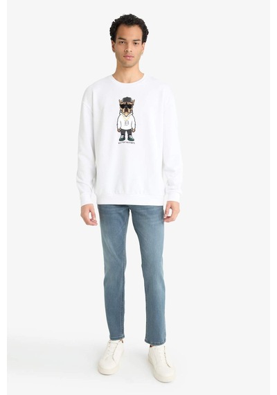 Defacto Boxy Fit Bisiklet Yaka Baskılı Sweatshirt E9331ax25auwt34 Beyaz