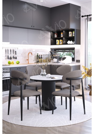 Avvio Afya Bohem Ayak Siyah Polo Sandalye 90x90 Mutfak Masa Sandalye Takımı Beyaz