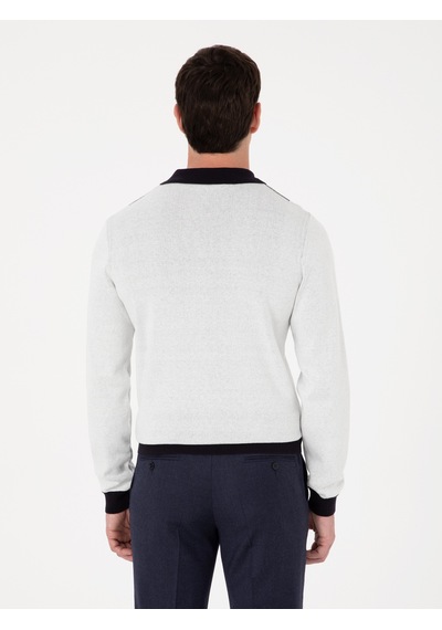 Cacharel Lacivert Slim Fit Pamuk Karışımlı Fermuarlı Polo Yaka Triko Kazak