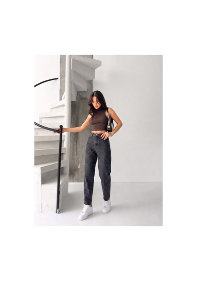 Kene Jeans Kahve Tint Paça Kesik Taşlı Mom Denim Pantolon Kahve Tint