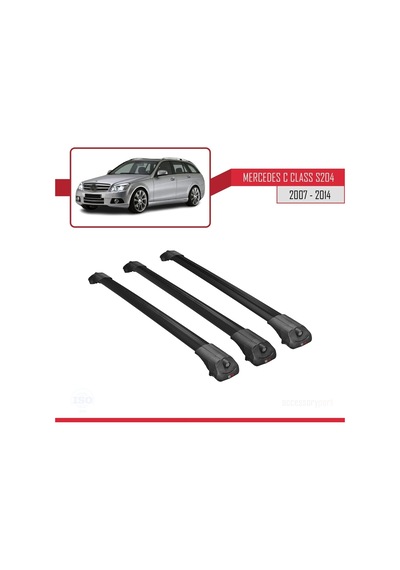 Mercedes C Class S204 2007-2014 Arası İle Uyumlu Ace-1 Ara Atkı Tavan Barı Siyah 3 Adet Bar