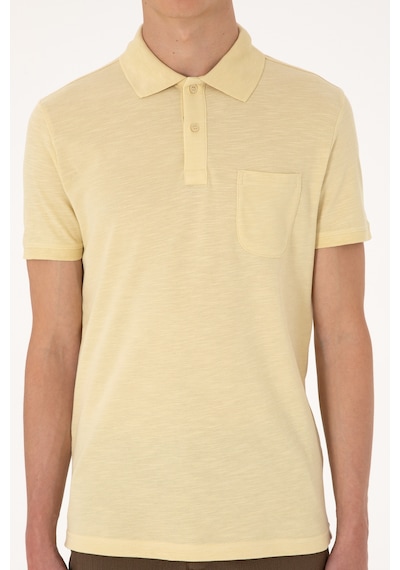 U.S. Polo Assn. Erkek Slim Fit Dökümlü Polo Yaka Açık Sarı Tişört 50299538-VR183