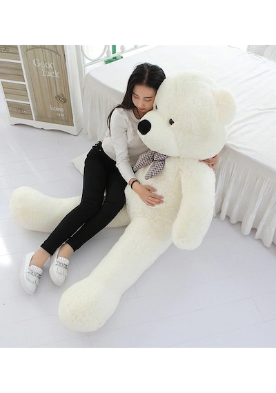 Sole Yeni Yıla Özel:elinde Baskılı Kalbi İle Papyonlu Peluş Ayı-140 Cm Beyaz