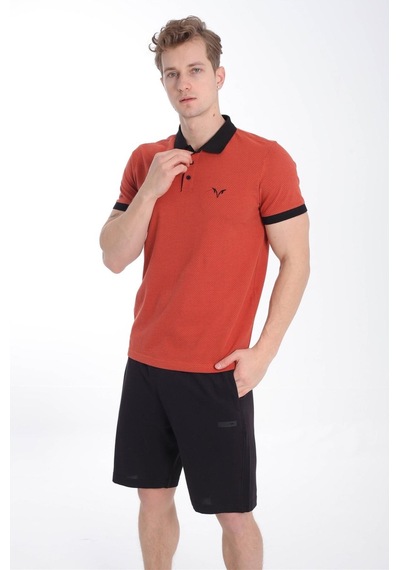 Maraton Sportswear Regular Erkek Polo Yaka Kısa Kol Basic Kiremit T-Shirt 20931-Kiremit