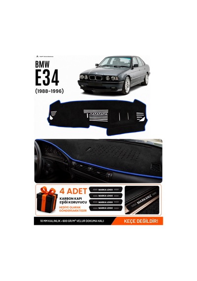 Bmw E34 1988-1996 Uyumlu Torpido Koruma, Torpido Örtüsü, Torpido Kılıfı - Siyah Mavi