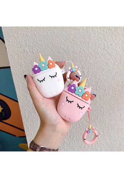 Bipower Apple Uyumlu AirPods Pro Kılıf Unicorn Beyaz