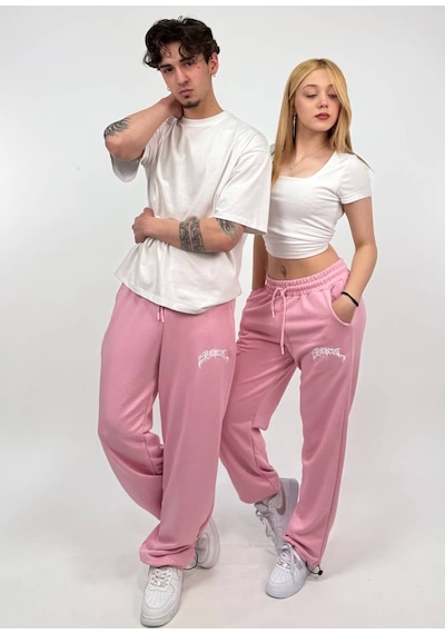 Zaee Syncl Yazlık Nakışlı Ayarlanabilir Baggy Eşofman Altı Pembe