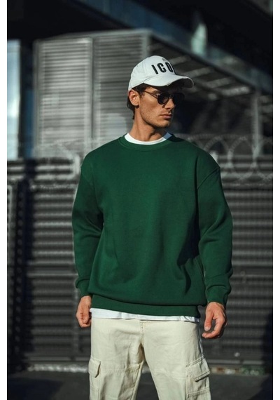 Freedom Storee Erkek Bisiklet Yaka 3 İplik Pamuklu Basic Sweatshirt - Haki Çok Renkli