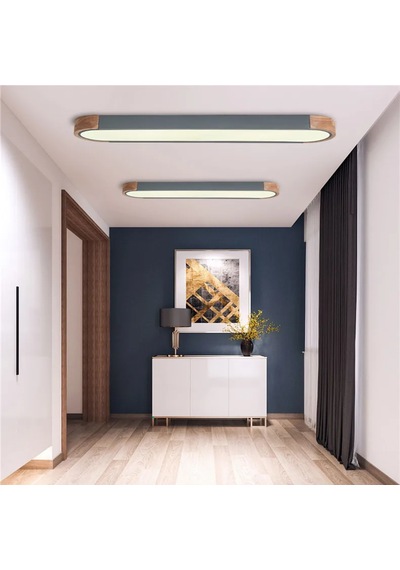 Oval Antrasit Kumandalı Dimli 3 Işık Renkli 95x14cm Ahşaplı Led T Antrasit