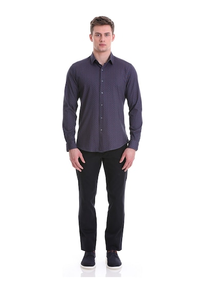 Hatemoğlu Lacivert Slim Fit Baskılı 100% Pamuklu Slim Yaka Uzun Kollu Bask Lacivert