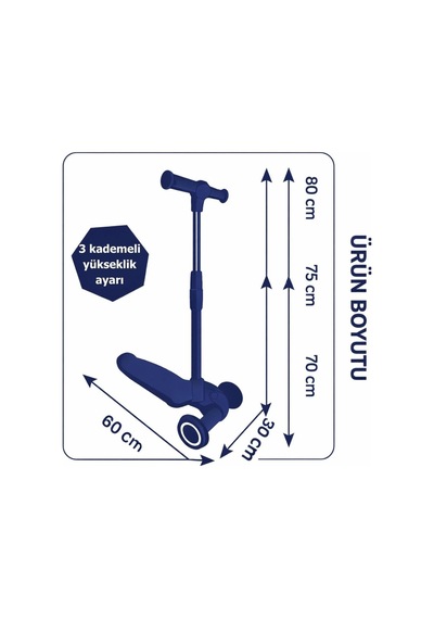 Scooter Pro Katlanabilir 3tekerli Led Işıklı 3kademeli Direksiyon 50kğ Taşıma Kapasiteli 3+yaş Gri