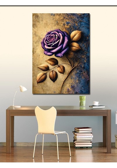 Kanvas Tablo Mor Gül Ve Yapraklar 70cmx100cm