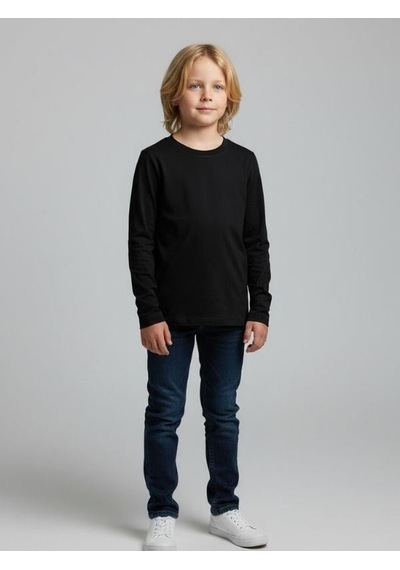 Zekids Erkek Çocuk Pamuklu Uzun Kol Basic T-shirt-16713 SIYAH