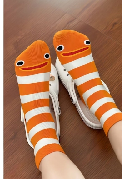 Hitit Socks 4 Çift Sevimli Yılan Balığı Desenli Ve Çizgili Uz... Çok Renkli