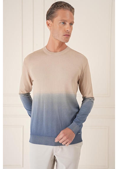 Efor Slim Fit Degrade Desen Bisiklet Yaka Mavi Triko Tr 866 Mavi