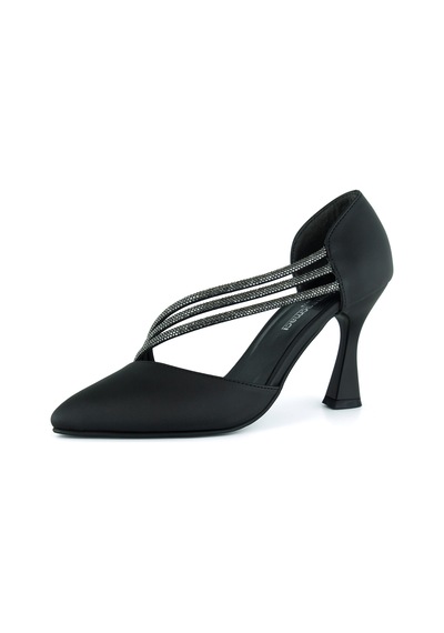 Erkan Saçmacı Alessi Siyah Saten Taşlı Sivri Burun Kadeh Topuklu Abiye Ayakkabı