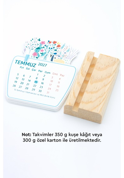 Ahşap Standlı Özel Kesim Çiçek Tasarımlı 2027 Masaüstü Takvimi 8,5x11 Cm - Zarif Yeni Yıl Hediyesi Çok Renkli